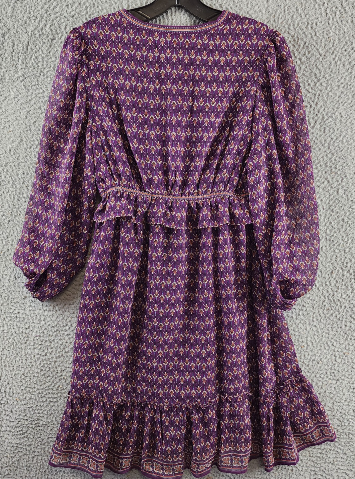 Max Studio Floral 3/4 Balloon Sleeve Dress Women's S Purple Multi V-Neckline - Picture 5 of 14