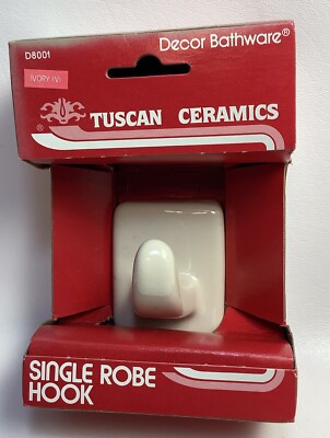 Ceramic Robe Hook - Tuscan Ceramics D8001 Ivory New Old Stock - Made in USA