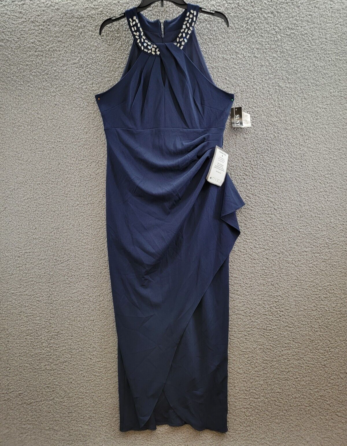 SLNY Twisted-Neck Tulip-Hem Dress Women's Navy Sleeveless Zip/Hook & Eye - Picture 2 of 16