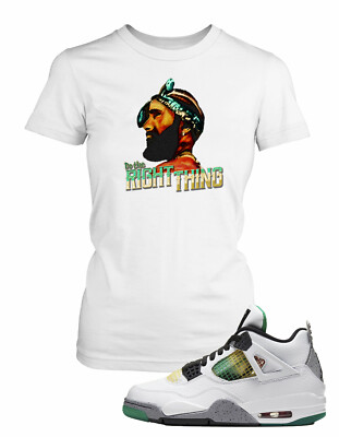 Ladies Tee Shirt to Match Women’s Air Jordan 4 Lucid Green Nipsey Hustle Tee