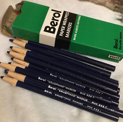 Vintage Berol Paper Wrapped Cellophane Markers 12 Pack Blue #968T