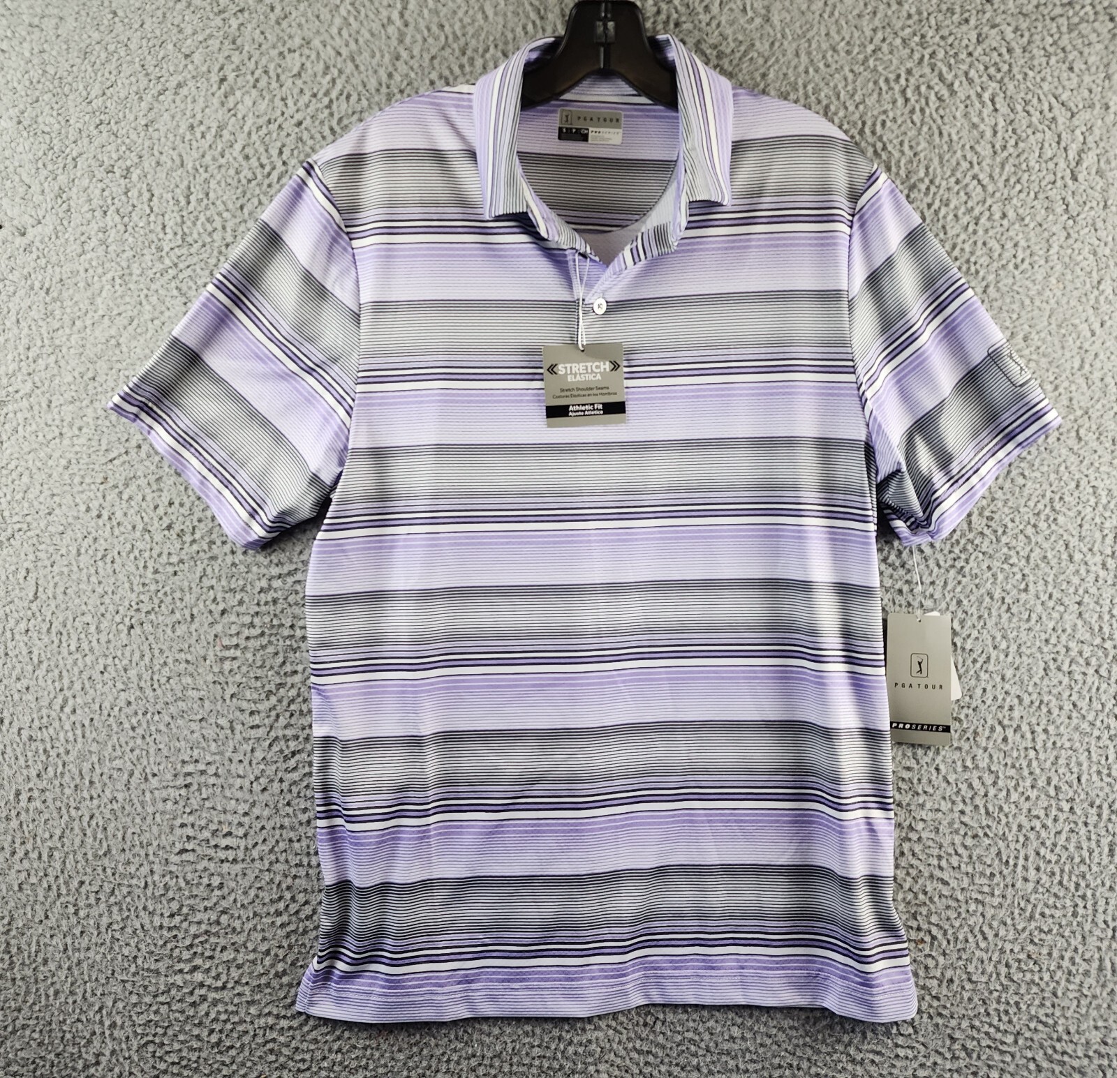 Pga Tour Linear Energy Textured Performance Golf Polo Shirt Men's S Iron Gate - Picture 2 of 16