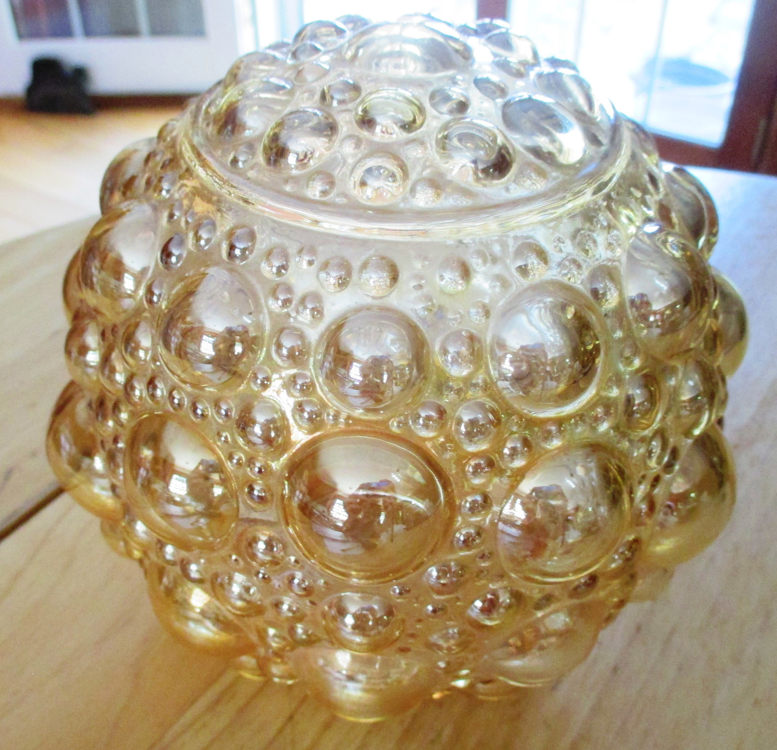 Mid Cen Modern Irridescent Amber Bubble Glass Sconce/Pendant Shade 3-1/8