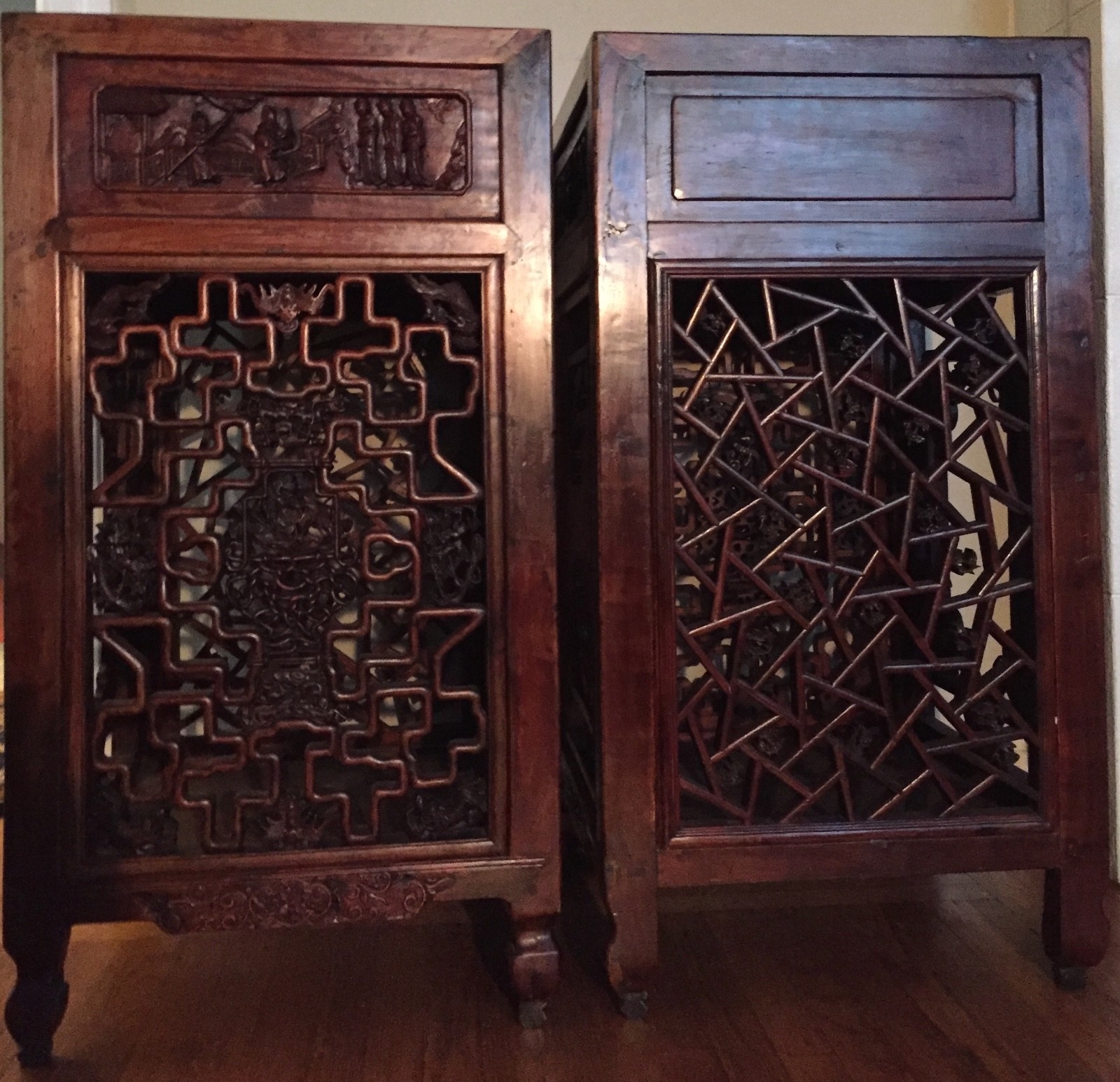 Antique Carved Chinese Side Tables, Qing Period, circa 1870 - a Pair