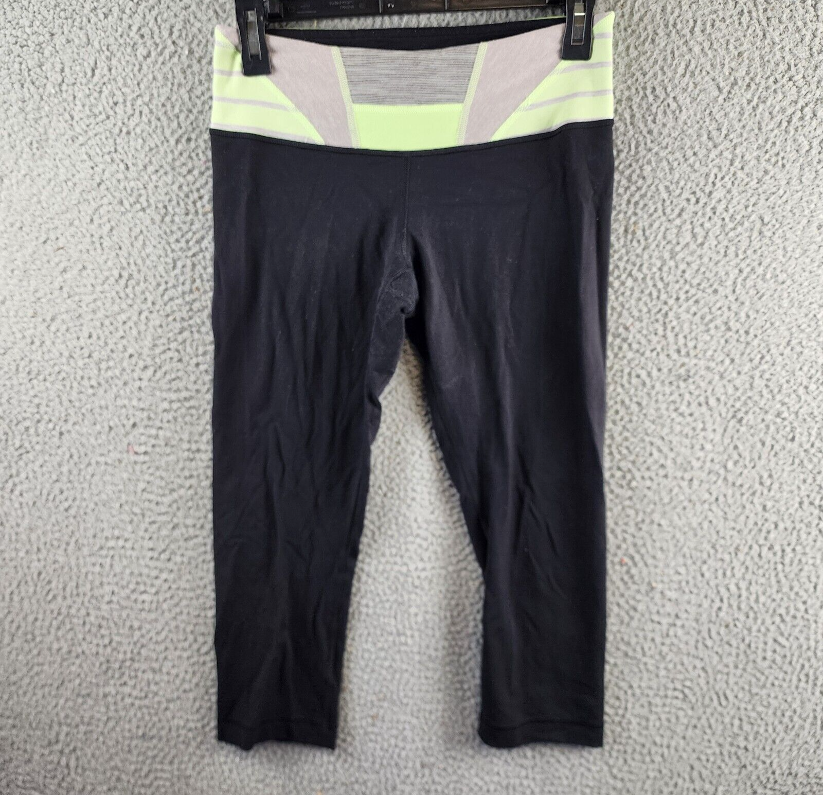 Lululemon Leggings Women's Black Lime Stripe Waist Capri Comfort Stretch - Picture 1 of 11