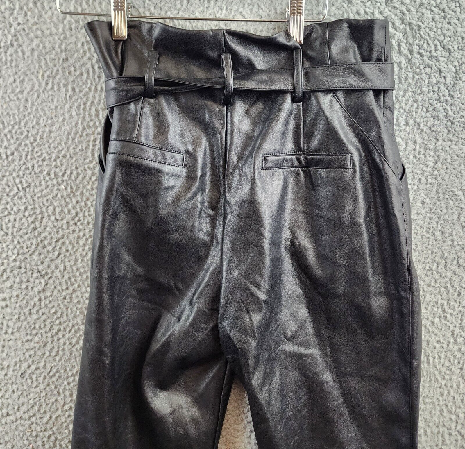 Lucy Paris Faux Leather Paperbag-Waist Pants Women's S Black Zip Fly Belt Loop - Picture 11 of 15