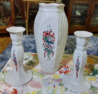 Belleek - Millenium 2000 Candle Sticks And Vase Set - Ireland