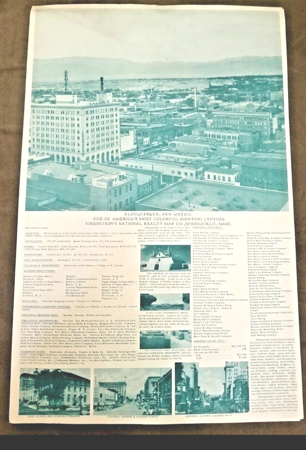 LAS VEGAS Nirenstein Map USA United States Vintage Antique City Atlas Super RARE