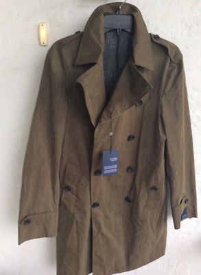 Pre-owned Hickey Freeman $895.00  Light Weight Lined Waxed Cotton Top Coat Olive Size 42 R In Green