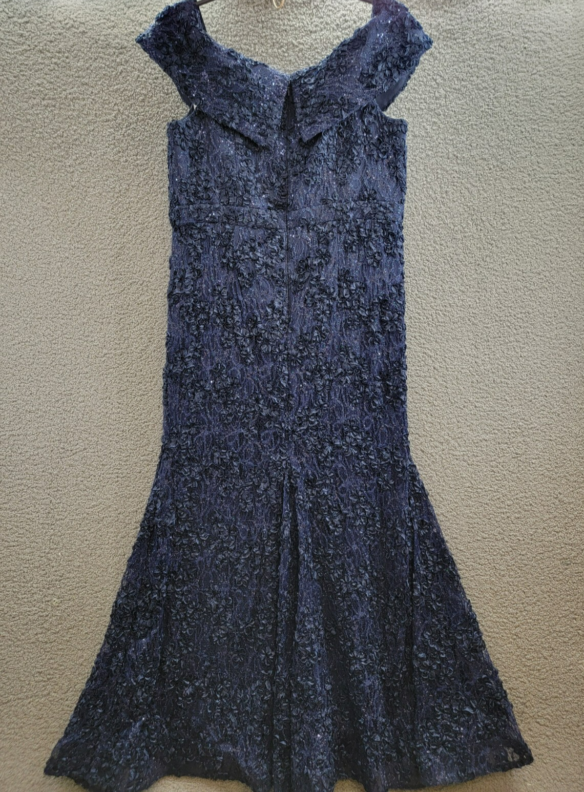 Xscape Plus Size Off Shoulder Embroidered Lace Dress Women's 16W Navy Back Zip - Picture 15 of 21