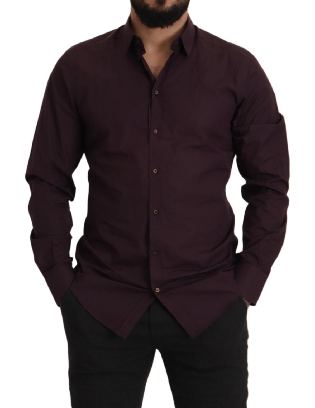 Pre-owned Dolce & Gabbana Shirt Purple Cotton Gold Slim Fit Dress 39 / Us15.5/ S Rrp $600