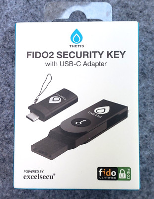 THETIS Fido2 U2F Security Key w/USB Type C Adapter Two-Factor Authentication NEW