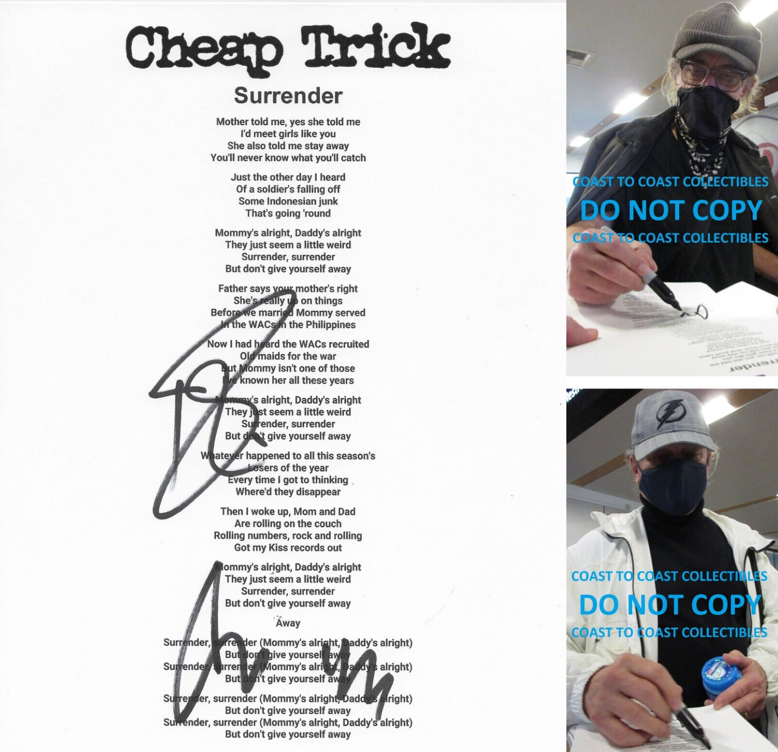 Robin Zander signed Cheap Trick Surrender Lyrics sheet COA Proof autographed star Robin Zander signed Cheap Trick Surrender Lyrics sheet COA Proof autographed star