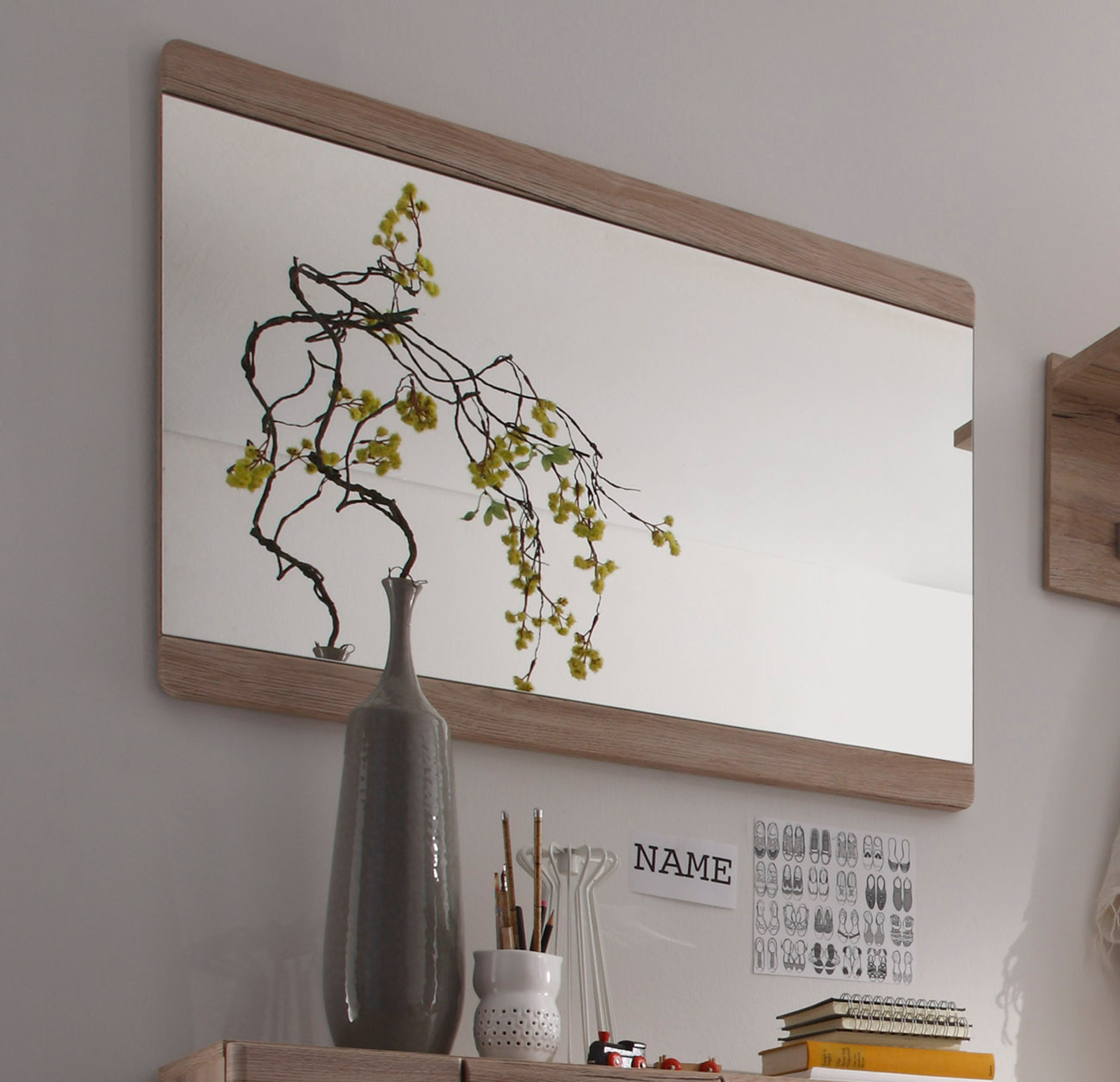 Wandspiegel Garderobenspiegel Eiche San Remo hell Flur Diele Spiegel Malea 90 cm