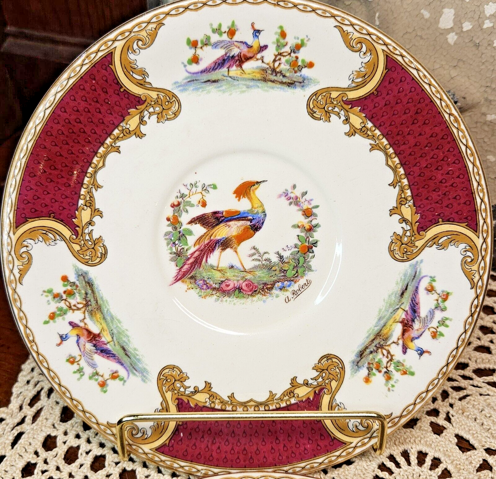 Vintage Signed Set of 4 Myott Chelsea Bird Red Salad Plates 7” England (read)