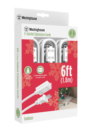 Westinghouse 28177 3-Х Футовые удлинители для внутреннего использования Holiday Decor с 3 розетками в упаковке по 6 футов,