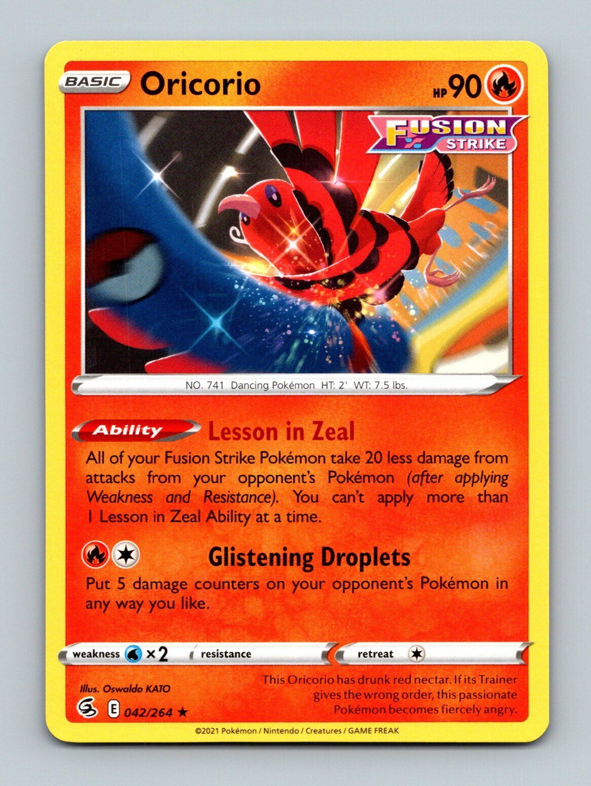 Oricorio 042/264 2021 Pokemon Fuison Strike Card Basic HP 90 Oricorio 042/264 2021 Pokemon Fuison Strike Card Basic HP 90