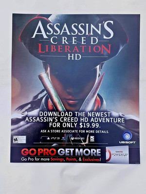2012 ASSASSIN'S CREED LIBERATION HD Video Game Store Display Promo Sign 24''x28''