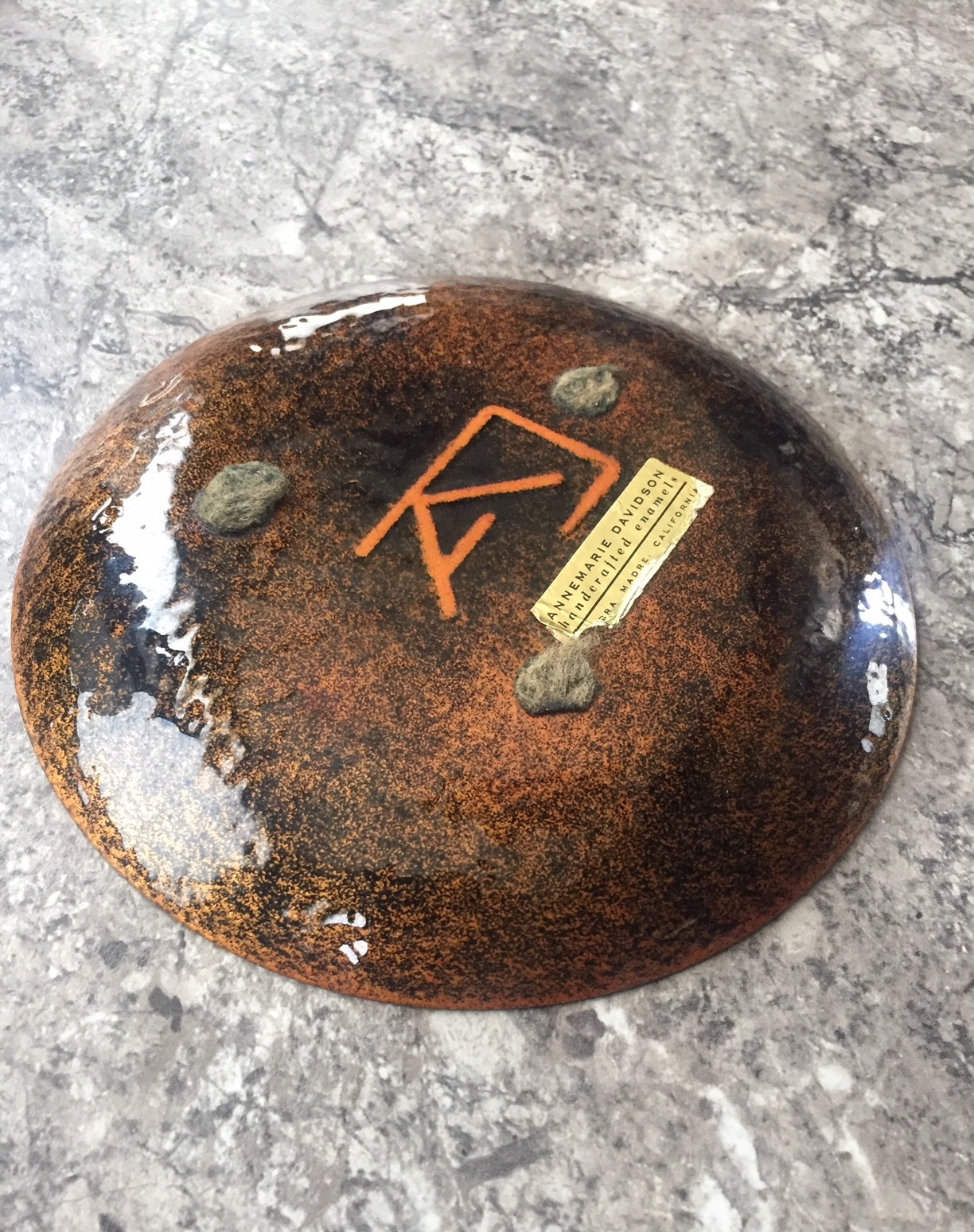 Vintage Annemarie Davidson Enamel on Copper Plate Butterfly Flower California