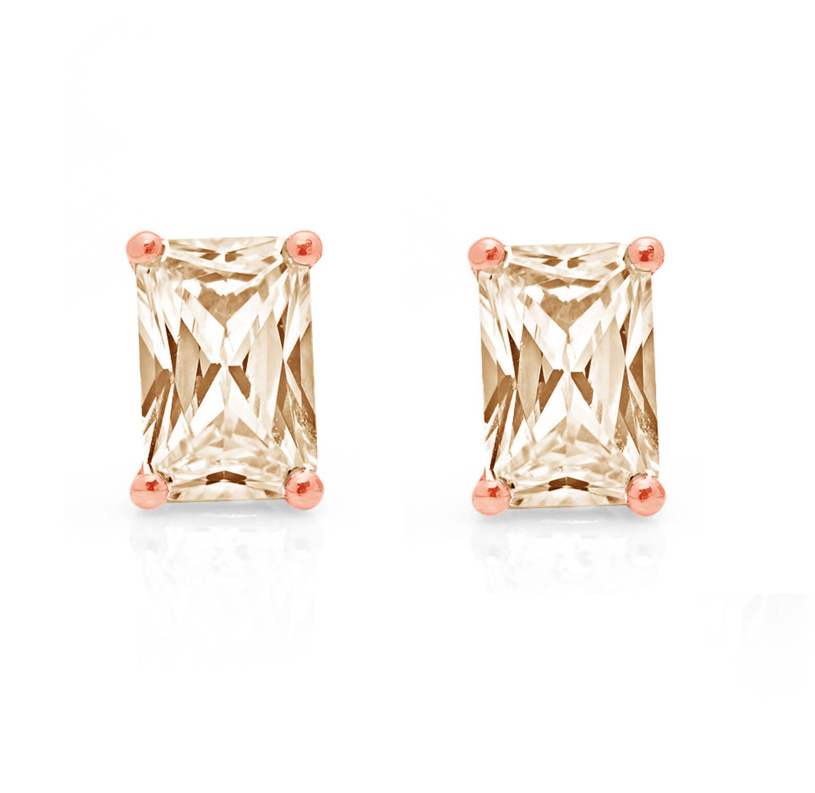 Pre-owned Pucci 1.0ct Emerald Cut Natural Morganite Gift Stud Earrings 14k Rose Gold Screw Back In D