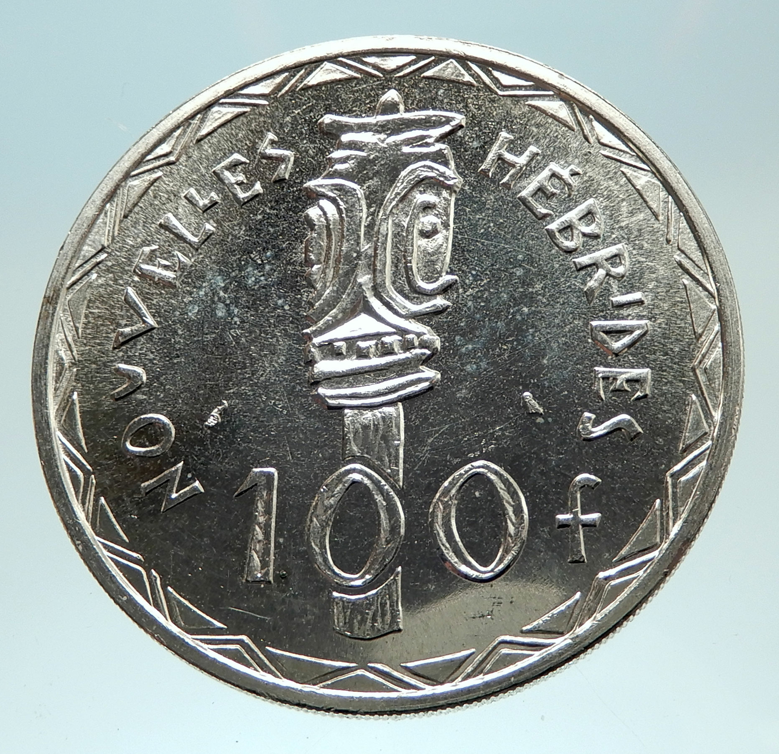 1966 New Hebrides Colony of France 100 Francs Silver BISJ Totem