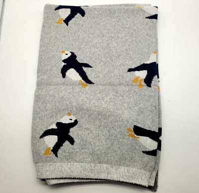 Penquin Baby or Lap Blanket 100% Cotton Gray 40 x30  Adorable! NEW