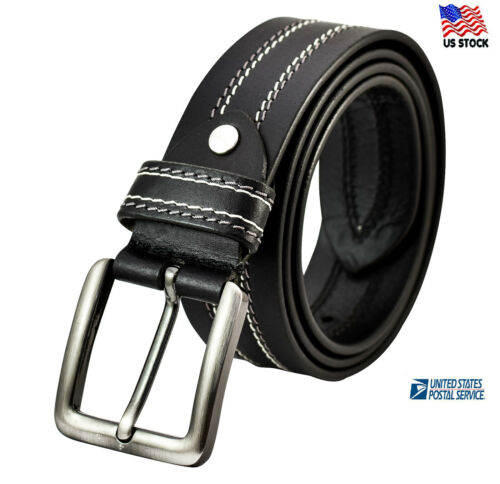 100% Full Grain Leather Belts Mens Casual Dress Jeans Belt Black Brown Us Stock