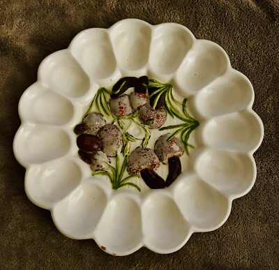 Vintage Plate Mushroom For Deviled Eggs Circa 1970 s MCM  10.5 