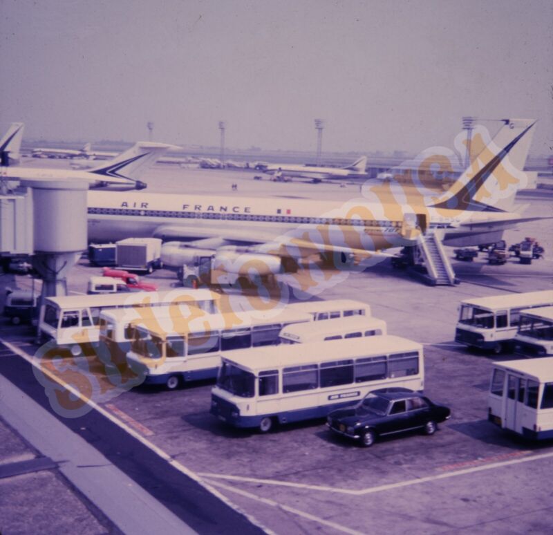 Vtg 1971 126 Slide Air France F-BHSG Airplane Boeing 707 Airport Buses X1A107