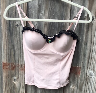 Calvin Klein Bustier Lingerie Feminine Lace Pink Cluster Of 3 Rosettes Sz L