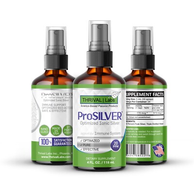 ProSILVER Ionic Colloidal Silver 20 PPM Liquid 4oz Spray Bottle by Thrival Labs