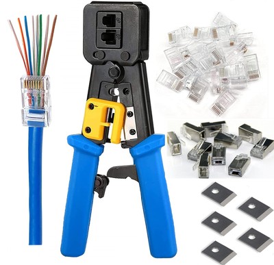RJ45 Crimp Tool with Cat6 Pass through Shielded/transparent Connectors 20PCS ...