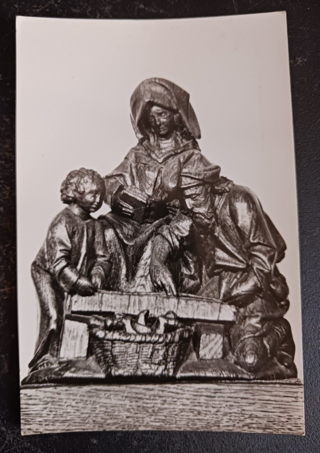 vtg postcard RPPC art adriaen van wesel holy family sculpture real photo Dutch