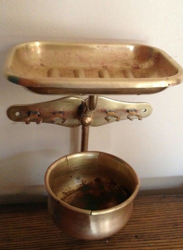 antique bathroom cup toothbrush soap brass original WWI depression 1920