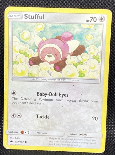 2017 Stufful 110/147 Sun & Moon Burning Shadows Pokemon Card 70HP Common Basic