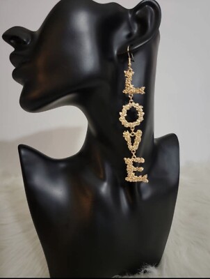 LOVE Letter Textured Dangle Drop Earrings