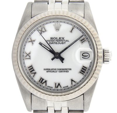 Rolex Datejust 68274 Midsize Stainless Steel Watch Jubilee Band White Roman Dial