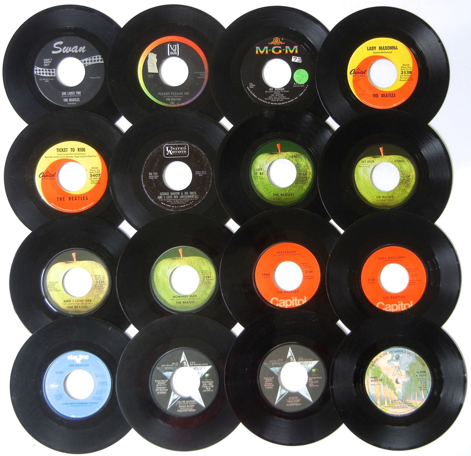 LOT of 16 Vintage BEATLES & Related 45 rpm 7