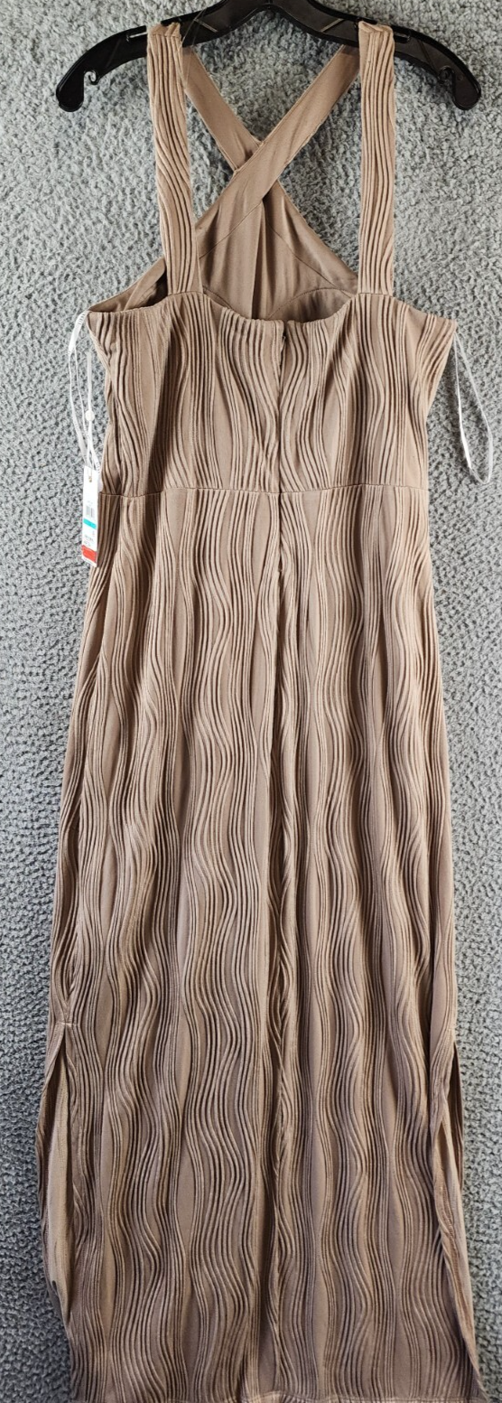 Siena Wavy-Texture Sleeveless Maxi Dress Women's 16 Taupe V-Neck Zip Closure~ - Picture 12 of 14