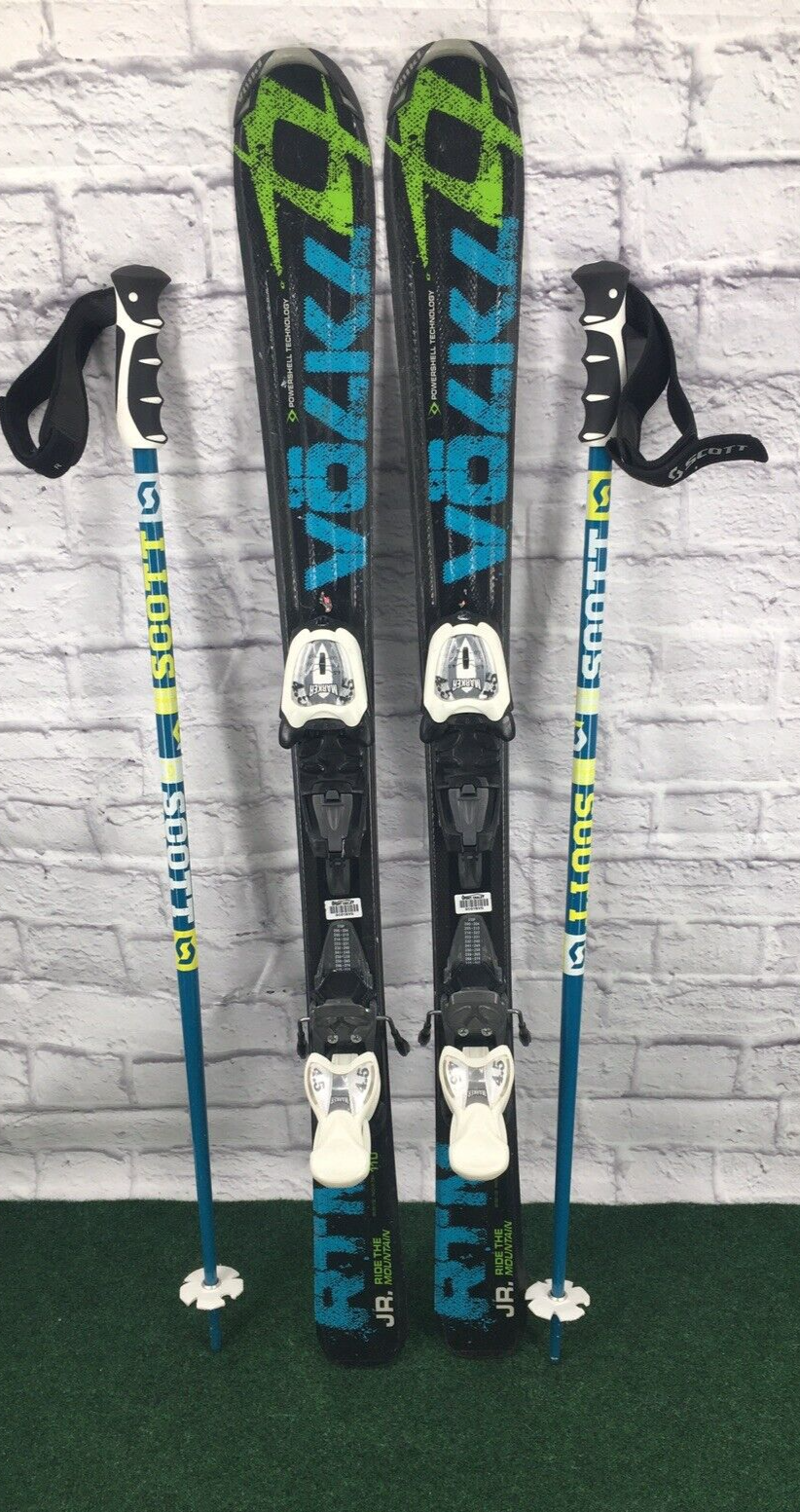 Volkl RTM ジュニアスキー 3点セット110サイズ Volkl RTM 110cm 102/66/86 4.5 DIN Kids Skis with Scott Poles