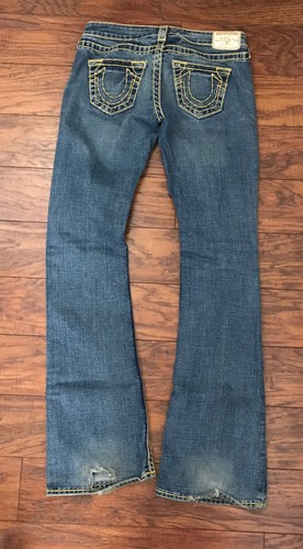 TRUE RELIGION Bobby Super T Low Rise Jeans Gold Stitching Women Size 26 VGUC
