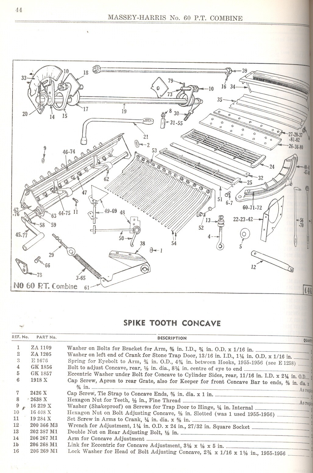 1957 MASSEY HARRIS # 60 PT Pull Type COMBINE - Illustrated Repair Parts List