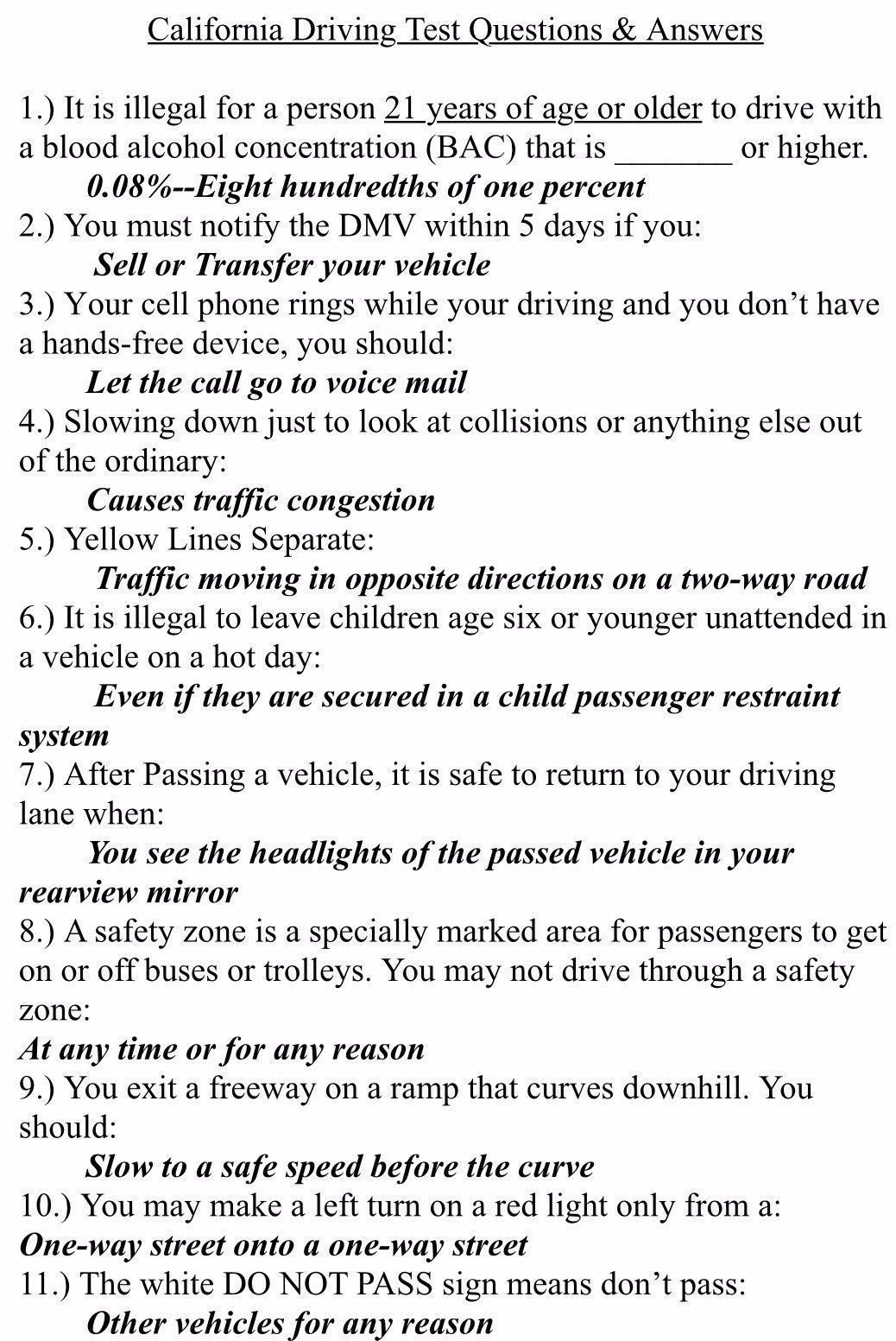 DMV California Class C Study Guide Driver’s License Written Test With Answers