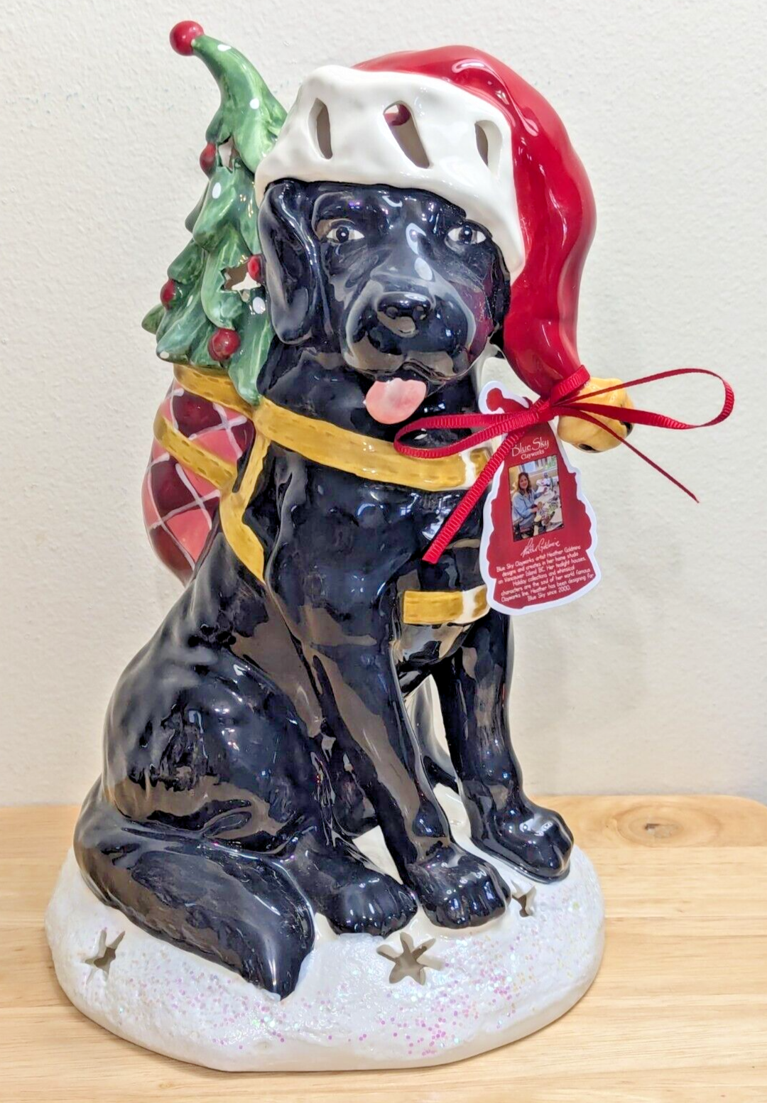 NEW Blue Sky Clayworks Christmas BLACK LAB Dog Tea Light Candle House NWT