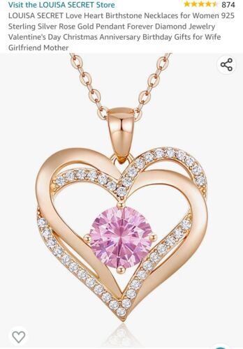 NEW Louisa Secret love heart necklace rose gold and pink stone 925 sterling  silv