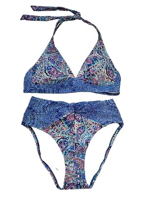 Venus Womens Bikini Set High Waisted Blue Paisley Top 32DD/34D/36C Bottom 10