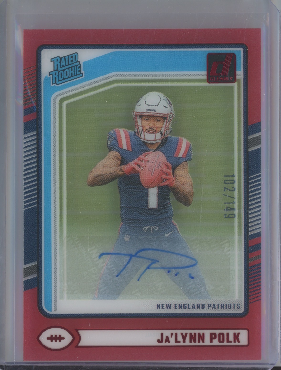 2024 Panini Clearly Donruss Red #69 Ja'Lynn Polk 102/149 Auto RC Rookie