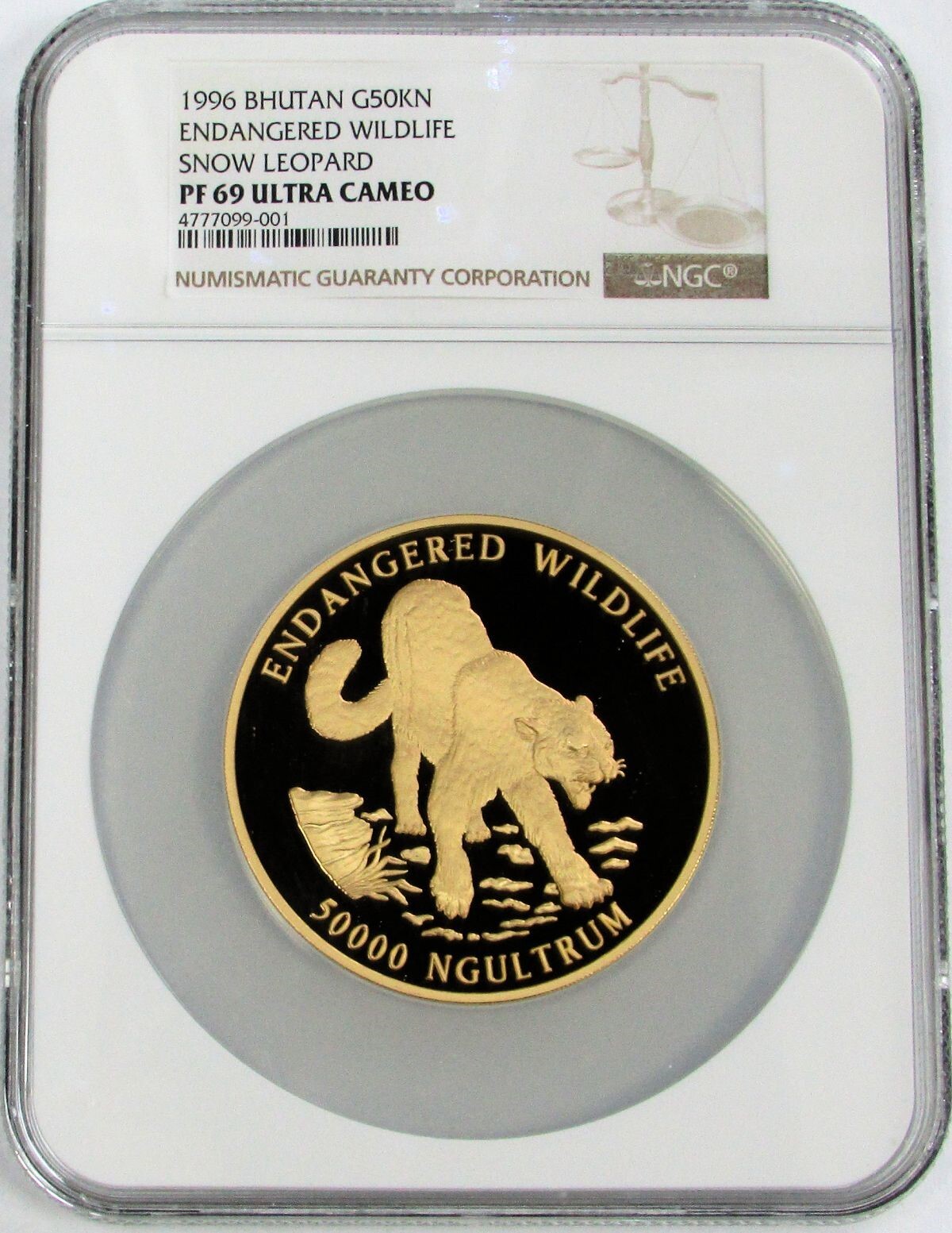 1996 GOLD BHUTAN 99 MINTED 5oz 50000 NGULTRUMS LEOPARD NGC
