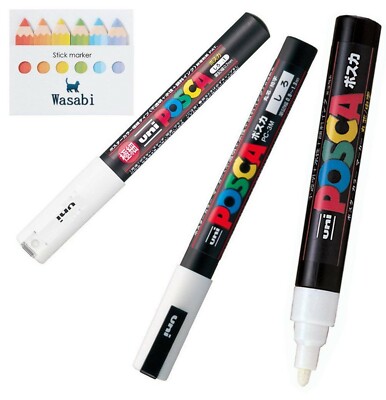 3 Kinds of Uni Posca 【White】 Extra Fine 0.7mm/ 0.9-1.3mm/ Medium Point 1.8-2.5mm
