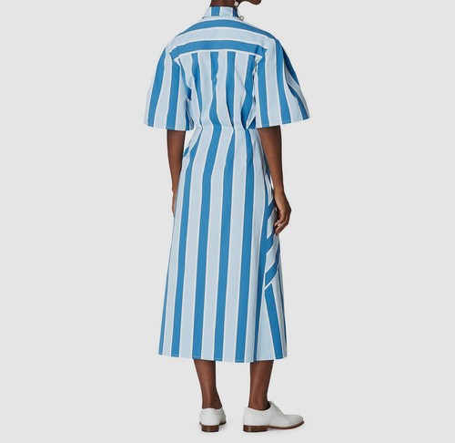 Pre-owned Carolina Herrera $1690  Womens Blue Striped Twisted Front Midi Shirt Dress Size 4